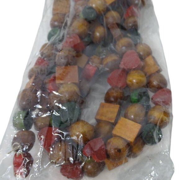 Wal-Mart Other - Vintage Wal-Mart 9 Ft Holiday Trim Wood Bead Garland Red Green Brown Christmas
